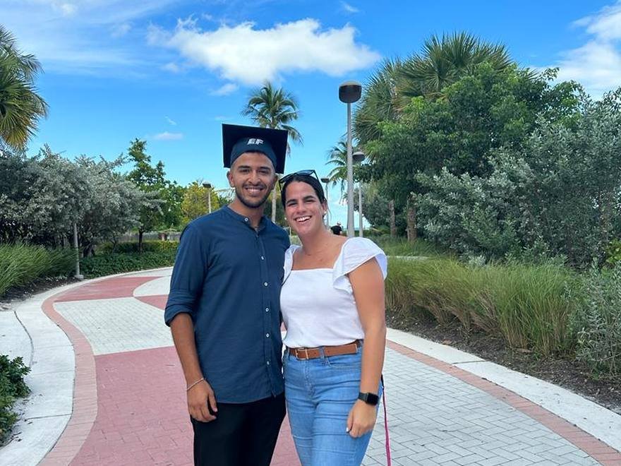 Adnan Sardi wearing a graduation cap on graduation day in Miami Beach, Florida
